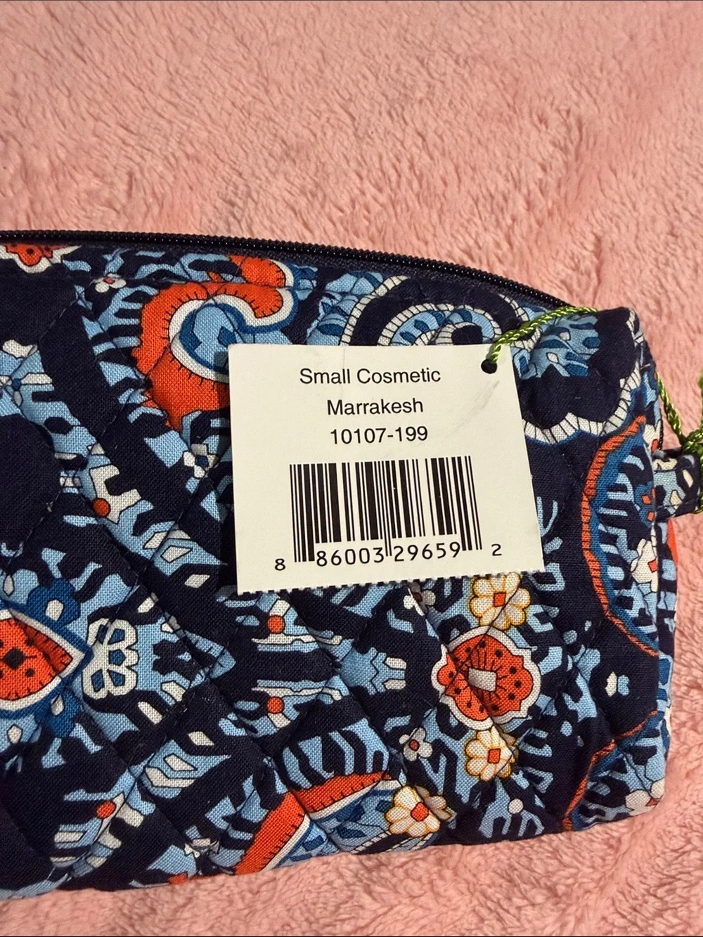 Vera Bradley Quilted Zip Small Cosmetic - Navy, Light Blue & Orange Paisley